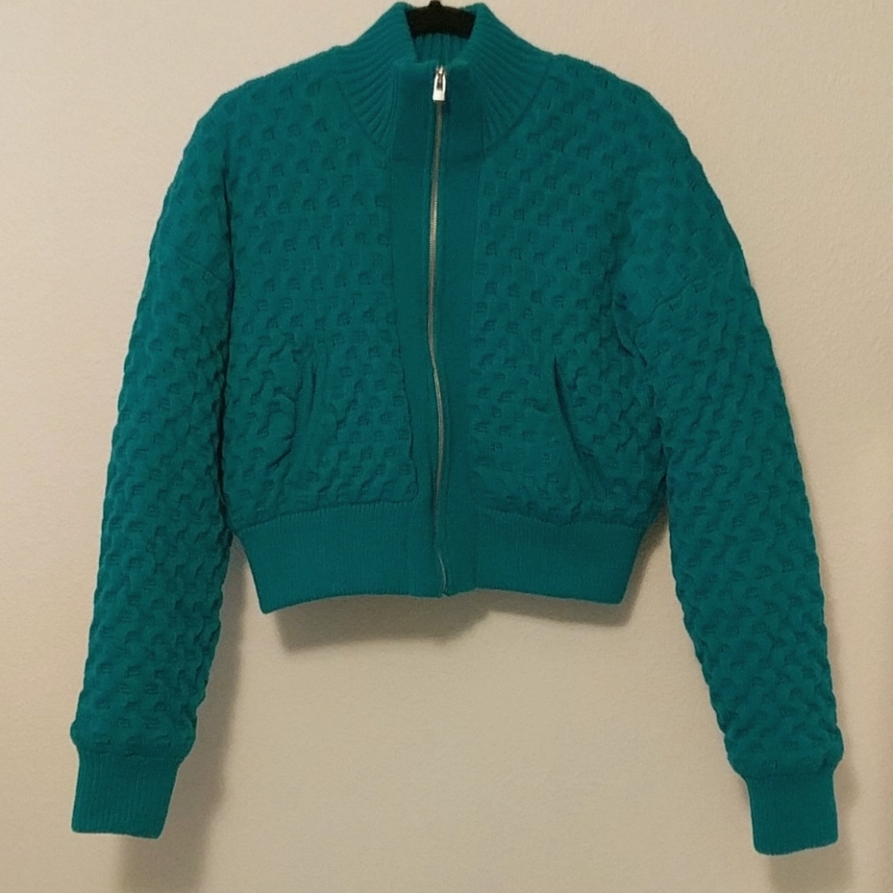 Urban outfitters puffy teal zip up sweater